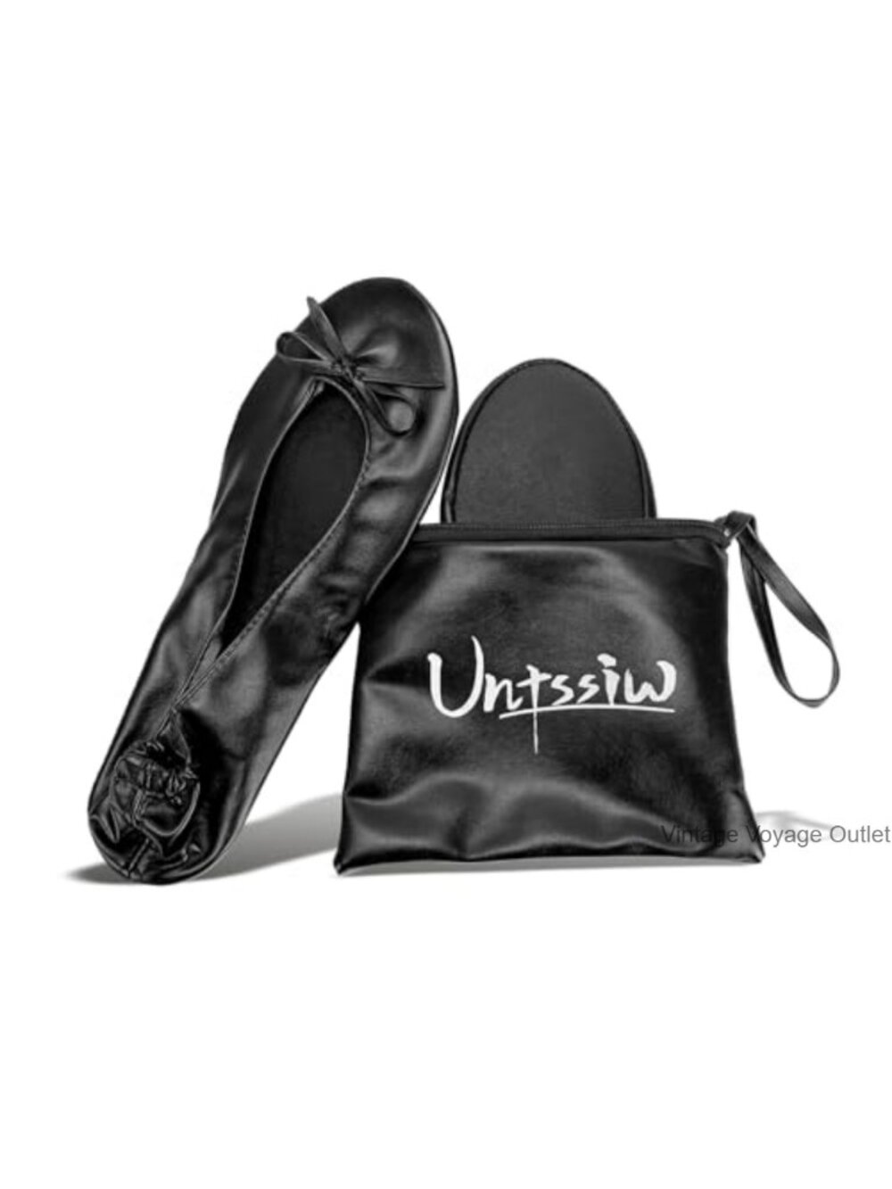 Foldable Ballet Flats Roll Up Slipper Shoes with Travel Pouch, Leather
